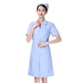 thumbnail image 1 of EeaseMX Uniforme de enfermería de manga corta azul, bata blanca de algodón, ropa de hospital, traje de trabajo con cuello en V, disfraz de moda, bata de farmacia sin gorro ni pantalón - Talla L, 1 of 8