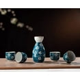 thumbnail image 2 of TJ Global 5-Piece Sake Set, Durable Ceramic Japanese Sake Set with 1 Carafe/Decanter/Tokkuri Bottle and 4 Ochoko cups for Hot or Cold Sake at Home or Restaurant - Blue with White Flowers, 2 of 3