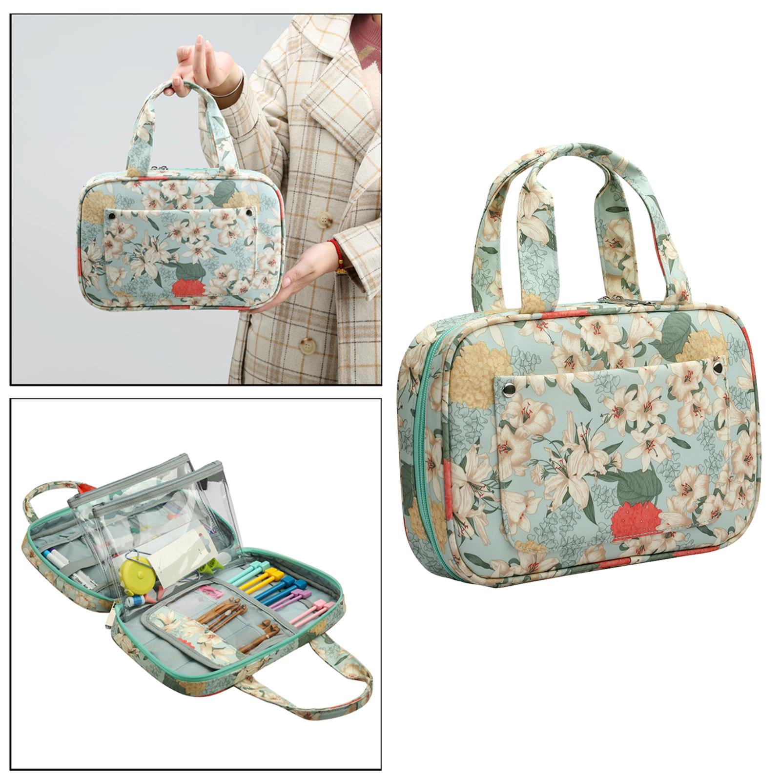 HOMYL Portable Crochet Hook Case Knitting Needles Organizer Zipper Bag Storage Tote with Web Pockets & Slots Oxford Fabric Case
