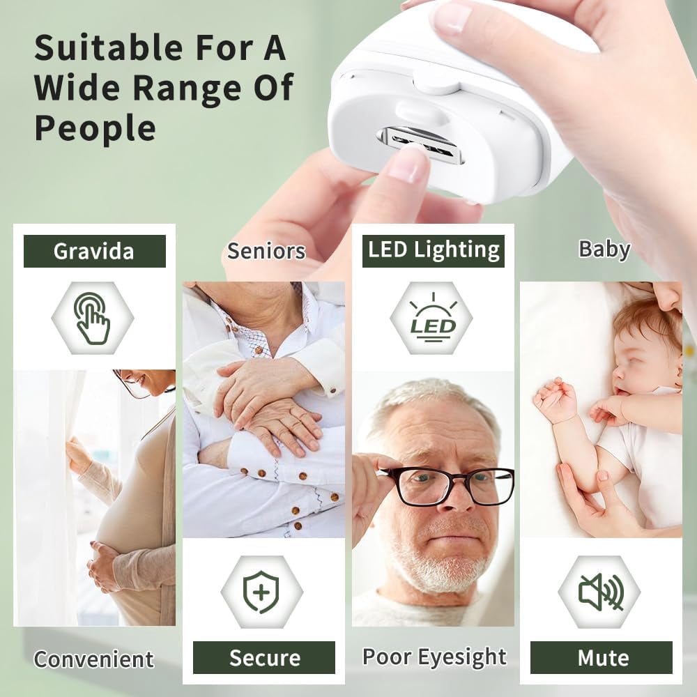 Rechargeable Electric Nail Cutter – 2-Speed with LED Light, Safe for Adults, Seniors, Baby & Kids, for Fingers & Toenails