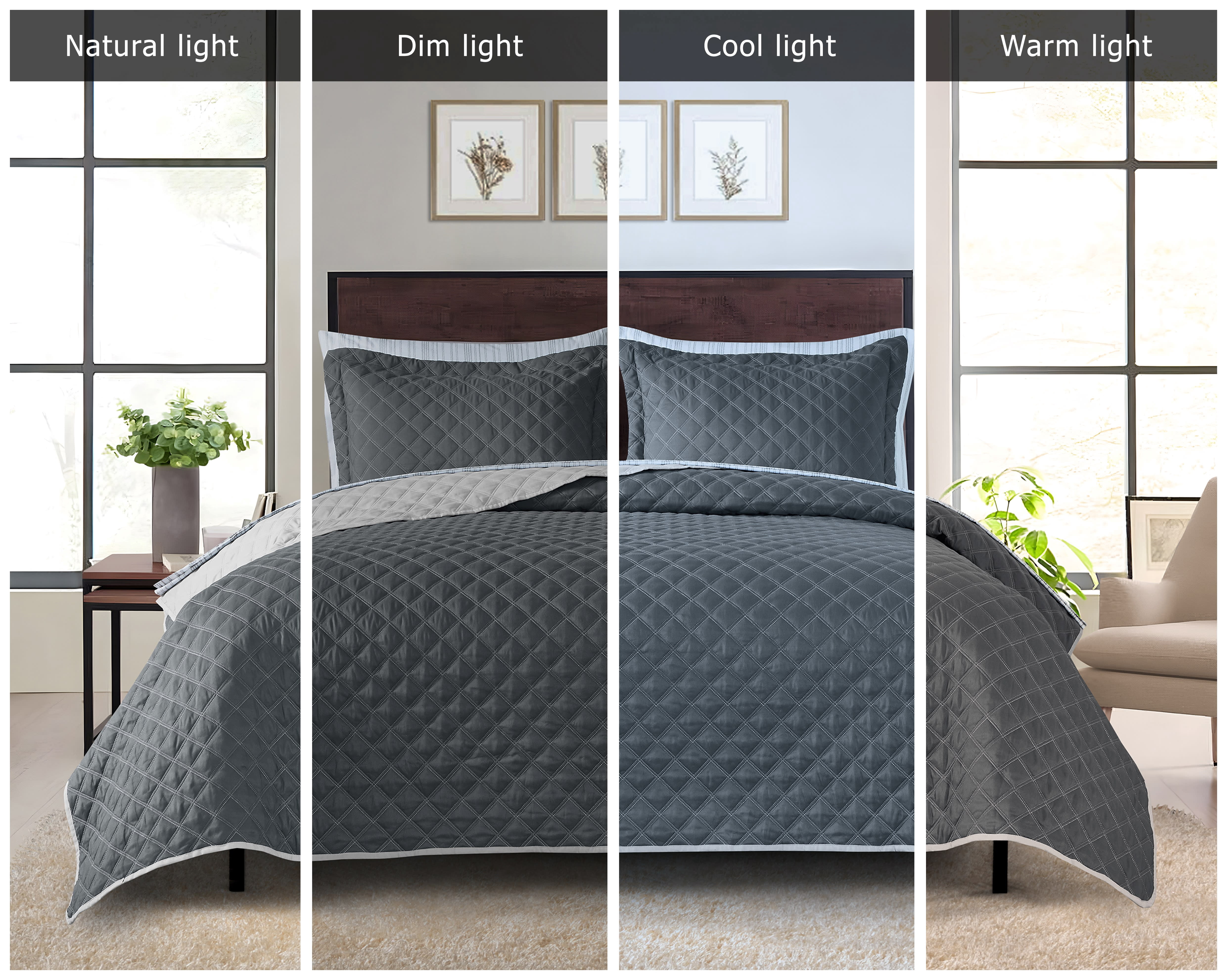 Mainstays All in One Lightweight Quilt Set and Sheet Set -7 Piece, Full, Gray