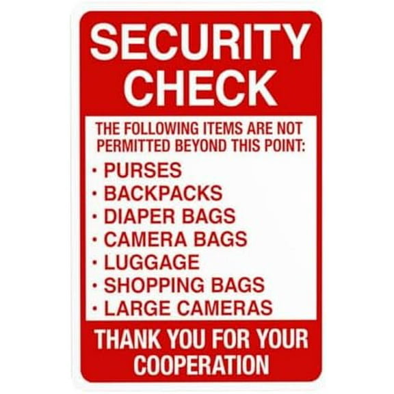 Check The Following Items Are Not Permitted Beyond This Point Warning Sign, Entrance Metal Signs for Business Home Street Wall Caution Custom Decor 8 x 12 Inch