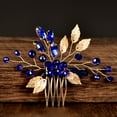 thumbnail image 2 of Nvzi-c Bridal Flower Wedding Hair Pins Crystal Pearl Hair Combs Clips Headpiece Gold Wedding Hair Accessories Jewelry with Rhinestone for Brides Bridesmaids Women (Blue), 2 of 2