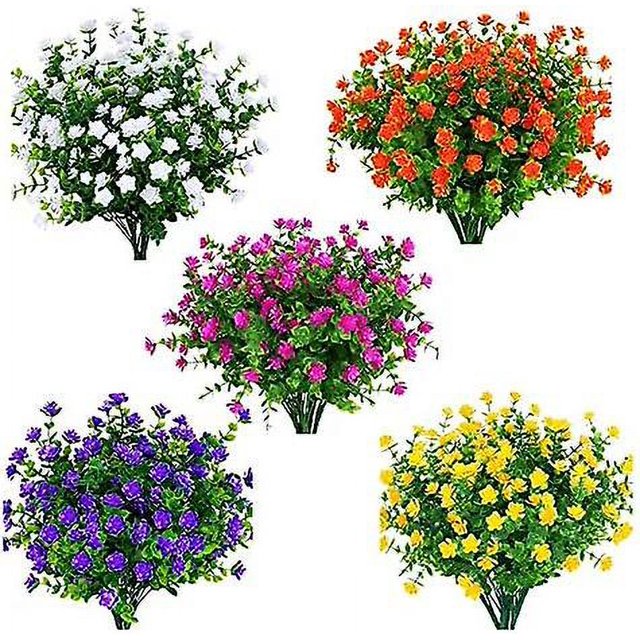 15 paquetes de flores artificiales para exteriores, plantas resistentes a los arbustos de plástico falso para interiores y exteriores, jarrones, plantas colgantes, macetas, jardín, porche, decora
