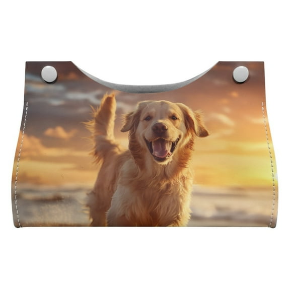 SEANATIVE Cute Dog Tissue Box Cover Tissue Box Holder Rectangular Organizer PU Leather Tissue Box Cover for Bathroom/Vanity Countertop/Office/Car/Nightstand/Dining Table