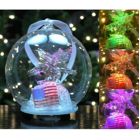 Eagle Mailbox Ornament - LED Glass Globe Christmas Ornament Eagle and American Flag
