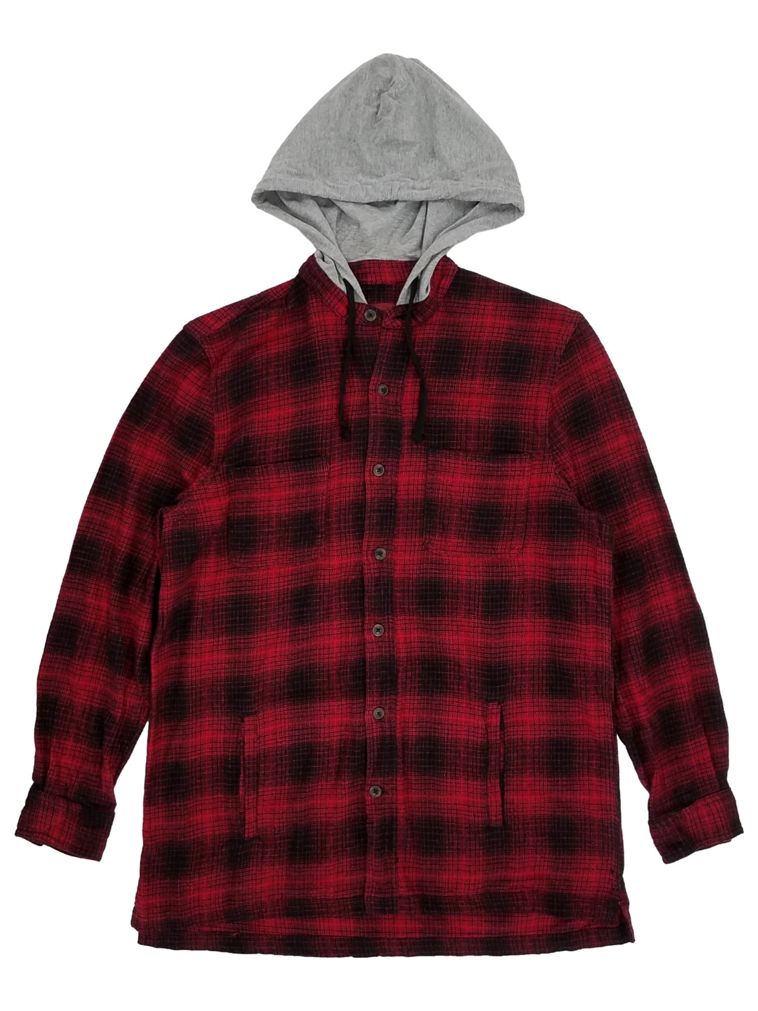 The Foundry Mens Big u0026 Tall Red Plaid Hooded Flannel Shirt Jacket 4XLT -  Walmart.com