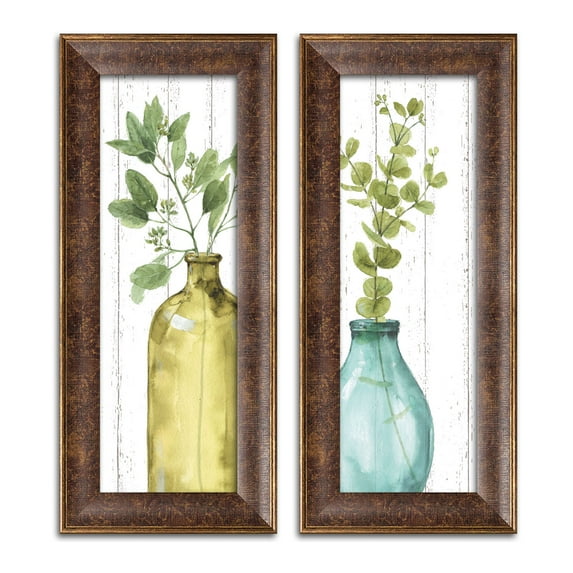 Gango Home Decor Cottage Mixed Greens LXXXIV Shiplap & Mixed Greens LXXXV Shiplap by Lisa Audit (Ready to Hang); Two 6x18in Gold Trim Framed Prints