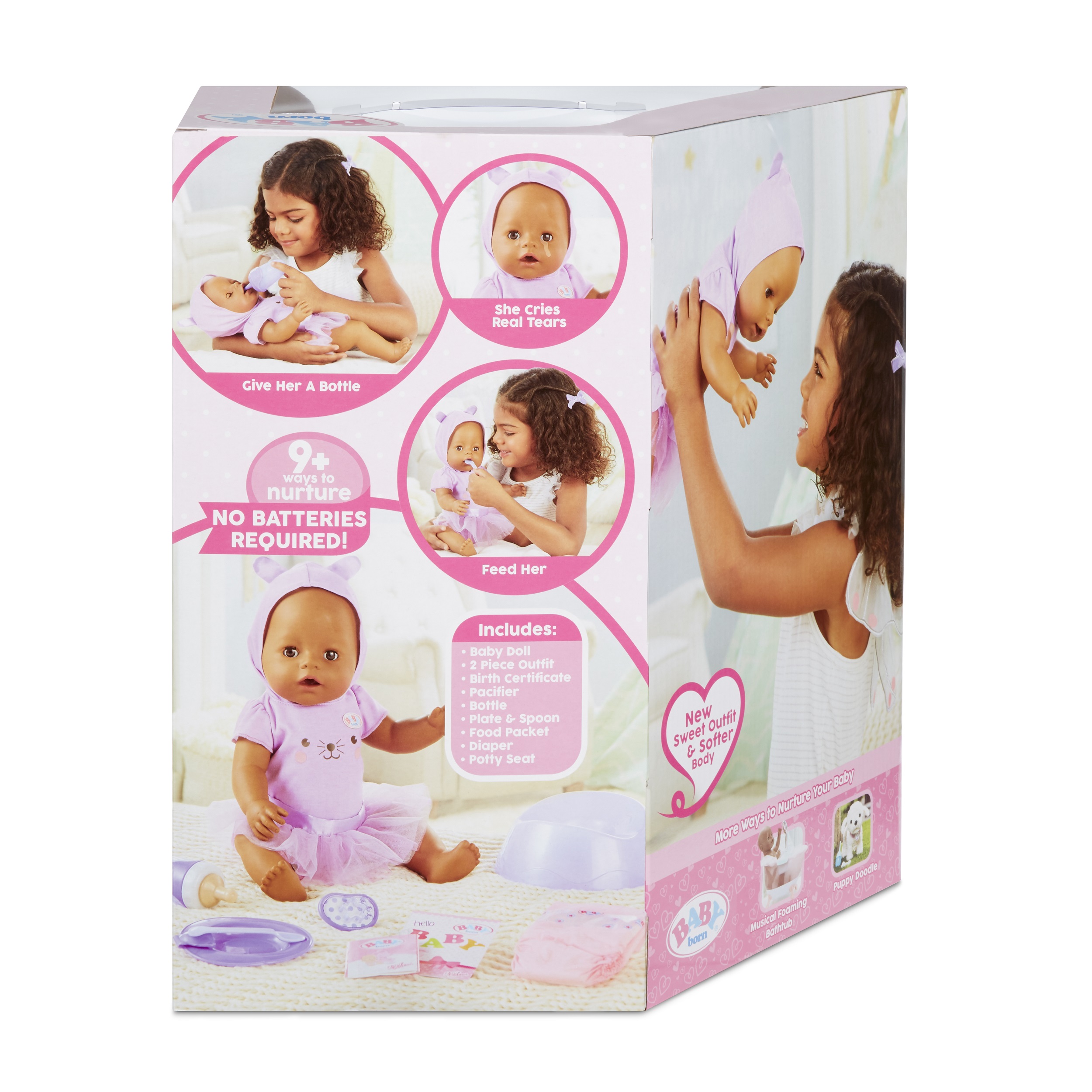 Baby born Interactive Doll Brown Eyes with 9 Ways to Nurture, Eats, Drinks, Cries, Sleeps, Bathes, and Wets - image 3 of 6
