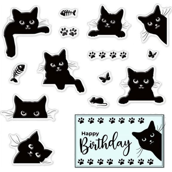 Cat Clear Stamps for Card Making Decoration Scrapbooking Black Cats Silicone Rubber Stamp for Greeting Cards Photo Album Diary Decor DIY Craft