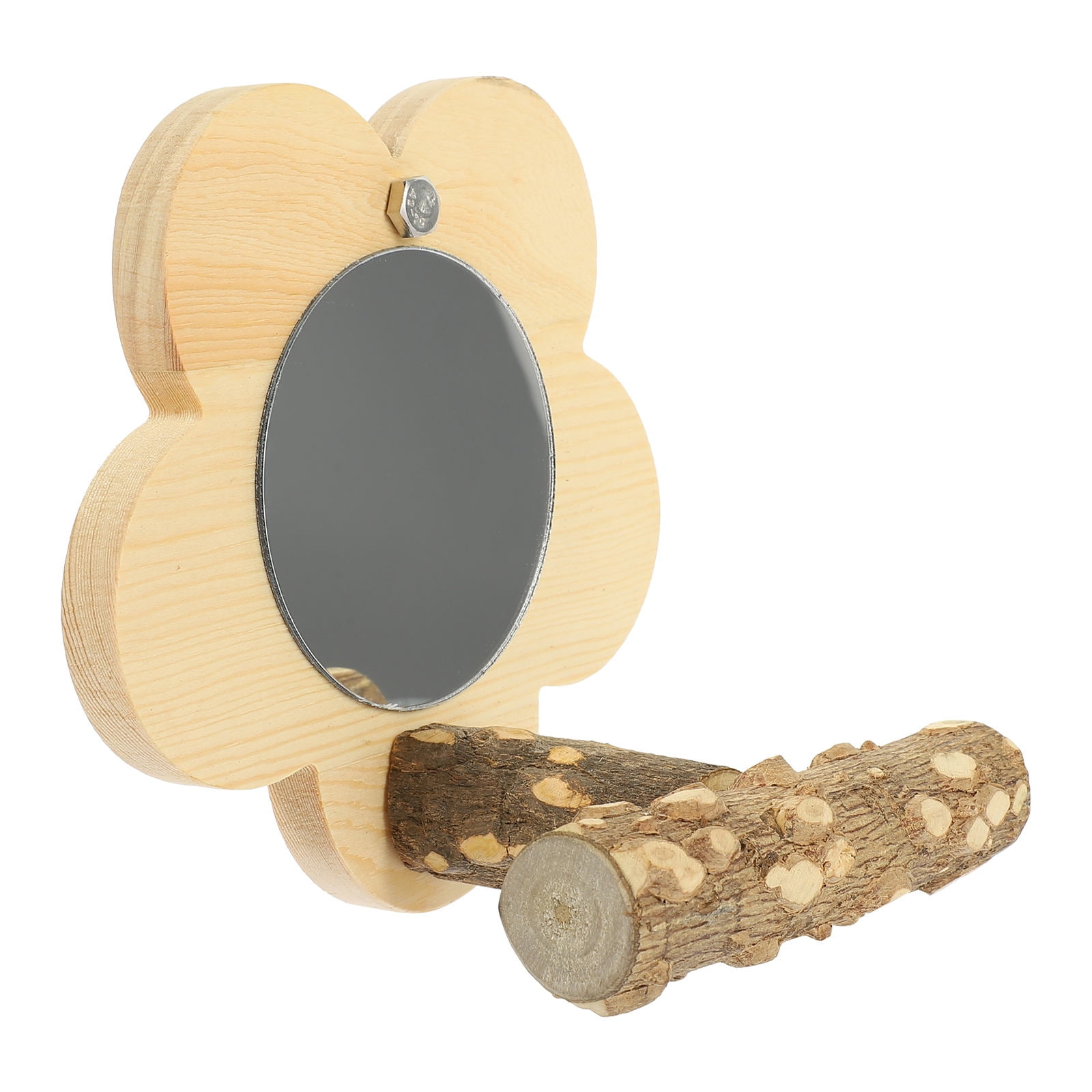 FOMIYES Khaki Wooden Bird Perch with Mirror for Pet Training and Home