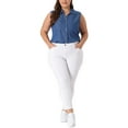 thumbnail image 2 of Agnes Orinda Women's Plus Size Chambray Sleeveless Button Work Shirts 1X Dark Blue, 2 of 6