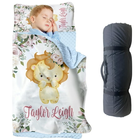 AOLOA Personalized Lion Nap Mat for Toddlers Cozy Sleeping Bag Blanket for Preschool Kids Easy to Carry and Clean Ideal Parent Gift(Cushions + Pillows22.5 x55 +Blanket size: 33.5 x 45 )