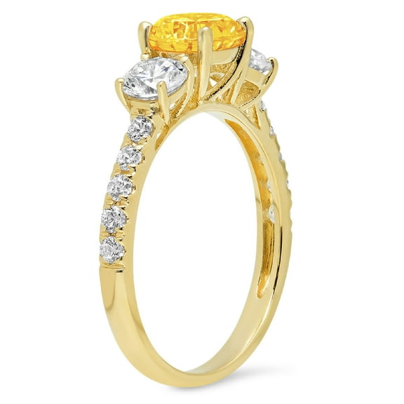 1.97 ct Round Cut Natural Citrine Three-Stone Engagement Ring for Women in 18K Yellow Gold