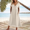 thumbnail image 6 of cocolona Womens Summer Linen Long Dress V Neck Short Sleeve Pleated Flowy Sun Dress Fashion Casual Loose Beach Dress with Pockets, 6 of 6