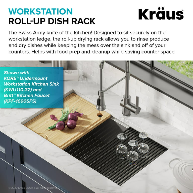 Kraus Kore Multipurpose Over-Sink Roll-Up Dish Drying Rack 21 Cyan Blue