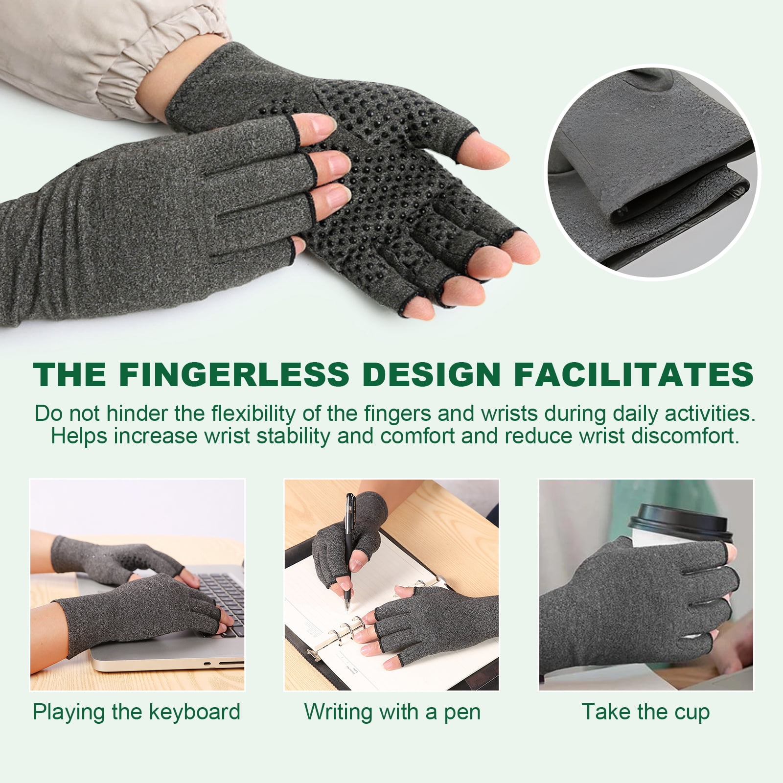 Alvantor Arthritis Gloves for Carpal Tunnel Pain Relief, Gray, 1 Pair - Men & Women