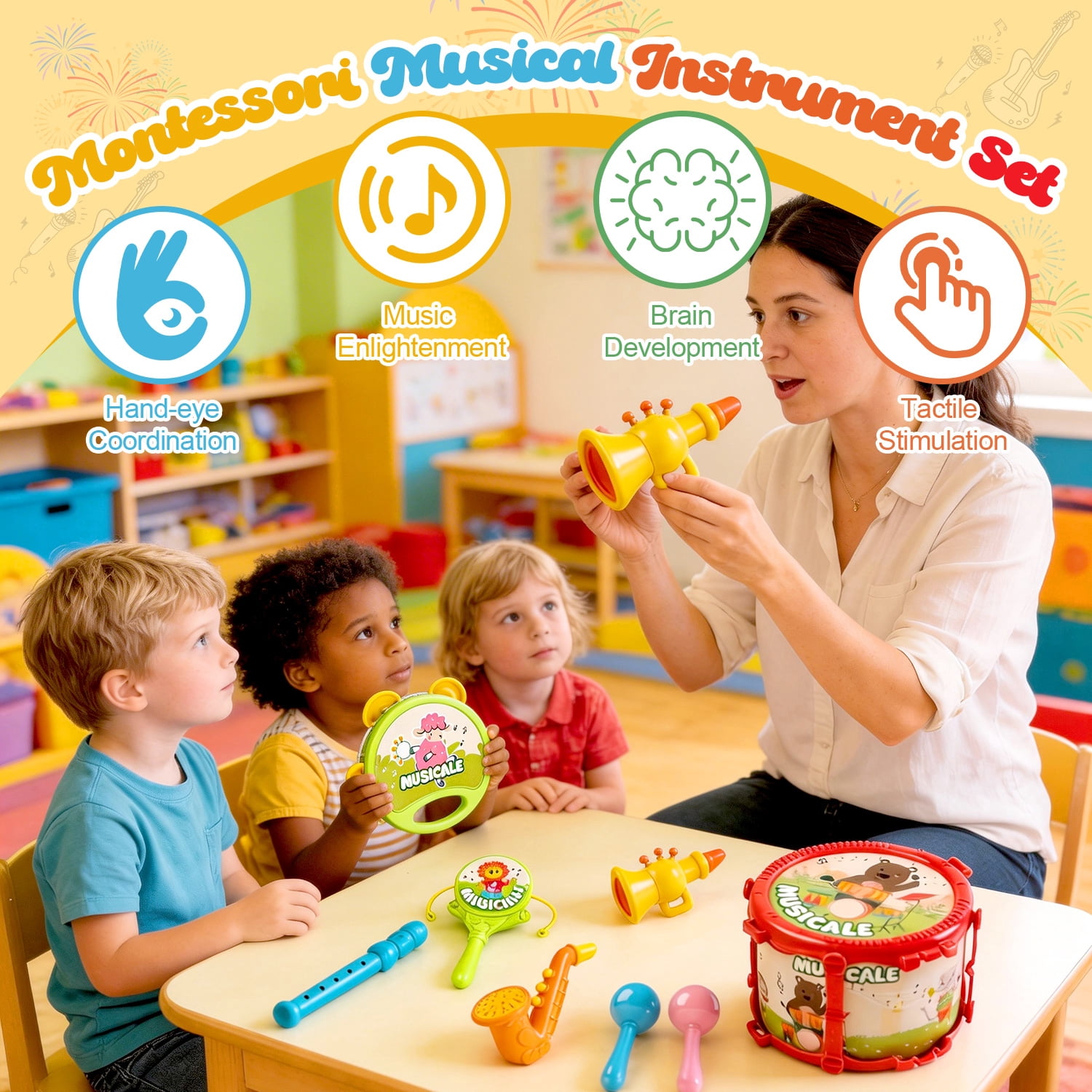 Caunedy Baby Musical Instruments Set,Montessori Toys for Toddlers 3-8,Preschool Educational Kids Gifts,Christmas Birthday Gifts for Boys Girls