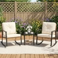 thumbnail image 6 of MOALCOFER 3-Piece Rattan Outdoor Rocking Chair Bistro Set with Thick Beige Cushions & 2-Tier Coffee Table, Weather-Resistant Patio Furniture for Porch, Balcony, Backyard & Garden, 6 of 7
