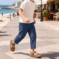 thumbnail image 6 of Kids Linen Cropped Pants Elastic Waist Breathable Thin Ankle Trousers, Summer Casual Bottoms Navy Kids Casual Trousers 130, 6 of 9