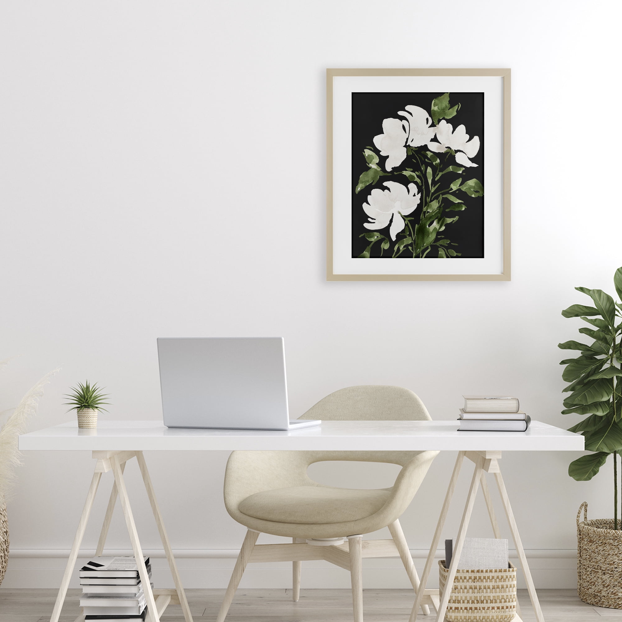 Stupell Industries White Over Black Floral Birch Framed Print Under Glass, design by Lucille Price