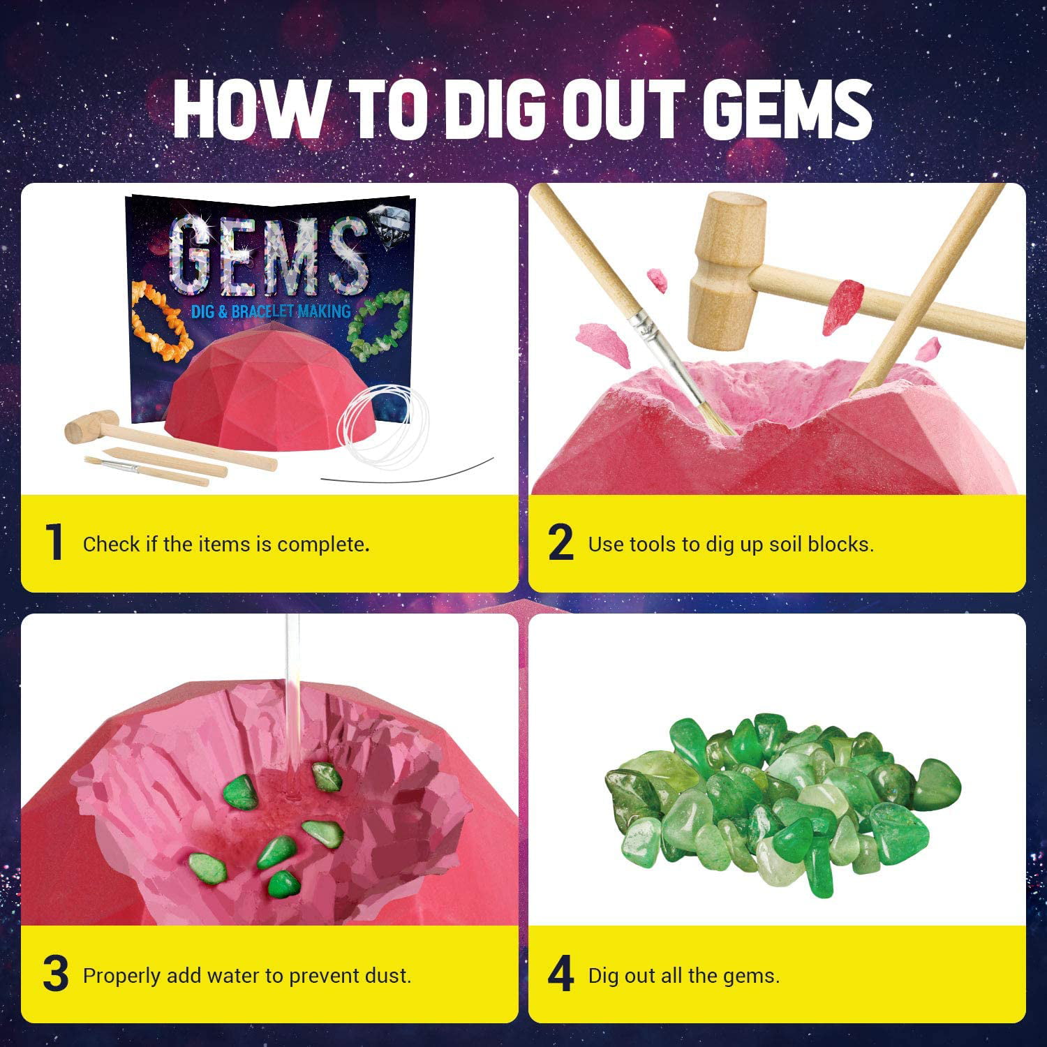 Gems Dig Kit Bracelets Making Kit for Kids Gemstone Excavation Kit Dig up Real 