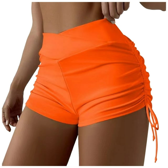 Swim Pants for Women Plus Size Solid & Print High-Waist Brazilian Bikini Bottoms with Side Tie Brazilian Style Bathing Briefs for Beach Sports Yoga Swimwear