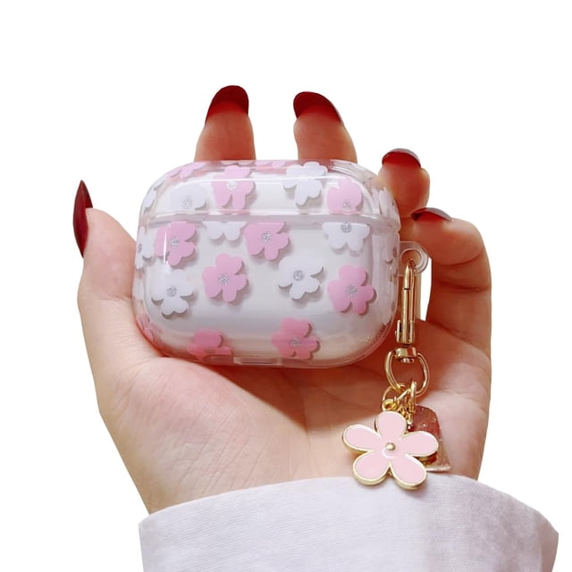 Funda para AirPods Pro Faneiy, bonita, transparente, con purpurina, flor rosa, TPU