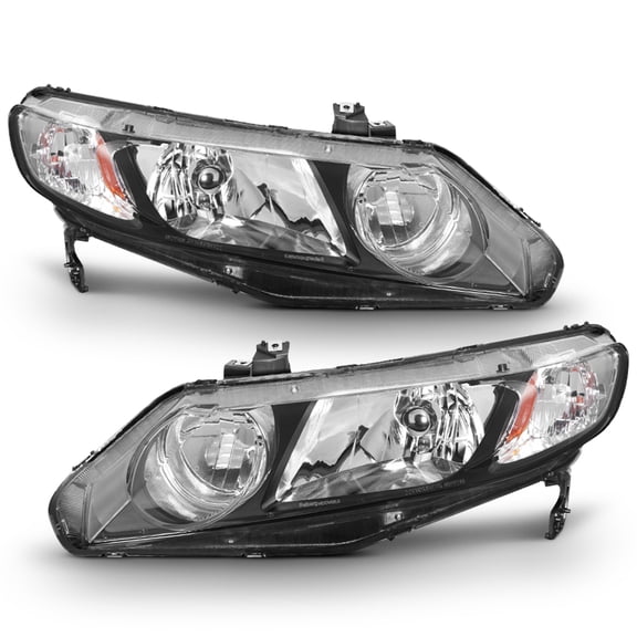 AKKON - For Black 06-11 Honda Civic 4 Doors Sedan Headlights Front Lamps Direct Replacement Left   Right Pair