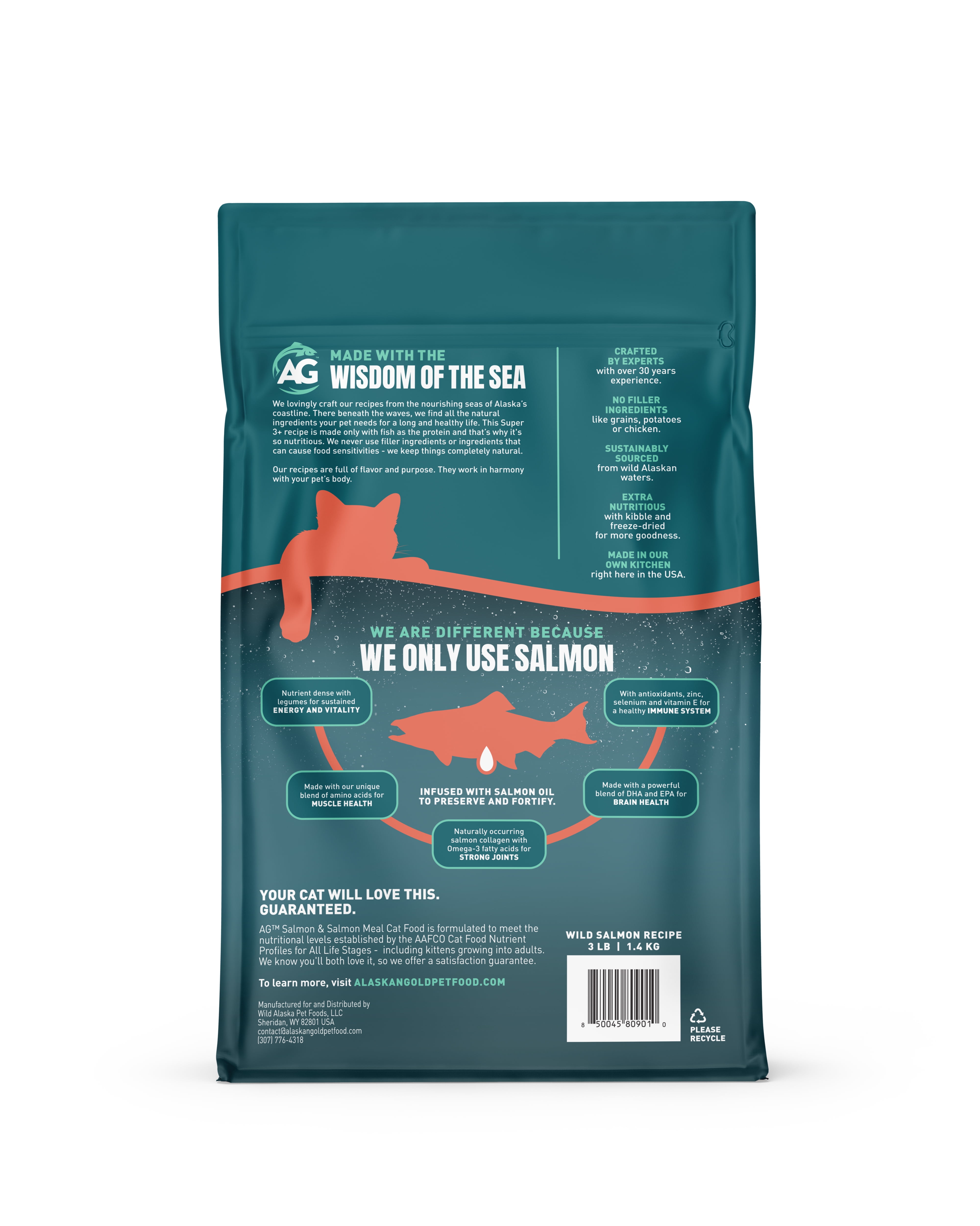 Alaskan Gold SUPER3+ (Salmon+Freeze Dried Raw Salmon+Salmon Oil) Dry Cat Food | Kitten & Adult | High-Protein | Grain-Free | Allergy & Digestive Support| All-Natural | 3-lbs
