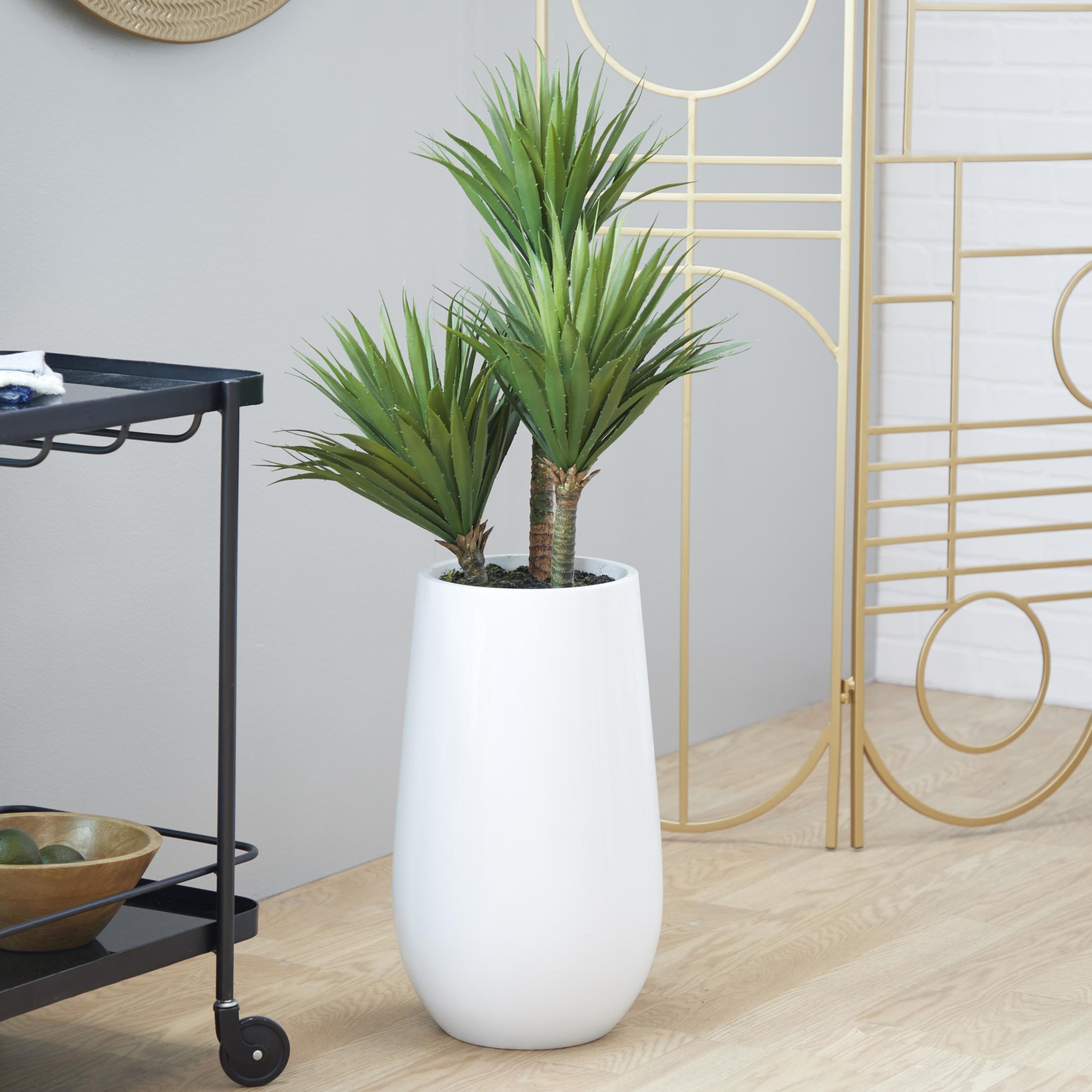 DecMode 42" Artificial Date Palm Plant in Realistic Leaves and White Fiberglass Pot