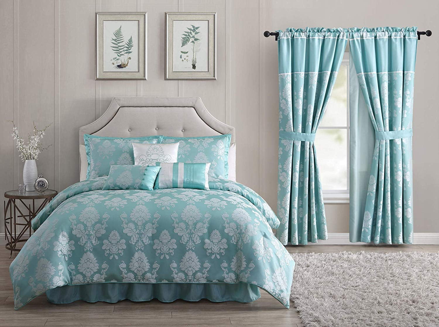 Silver Floral Jacquard Comforter Set 