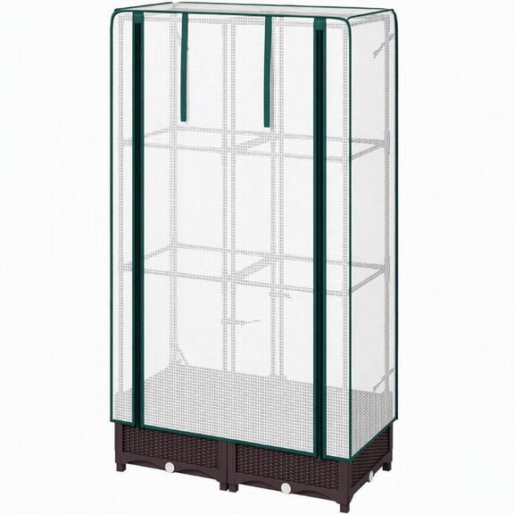 Raised Garden Bed Planter with Trellis and Cover, 31.5x15.7x48.8 Inch Outdoor Plant Box with Zipper Door