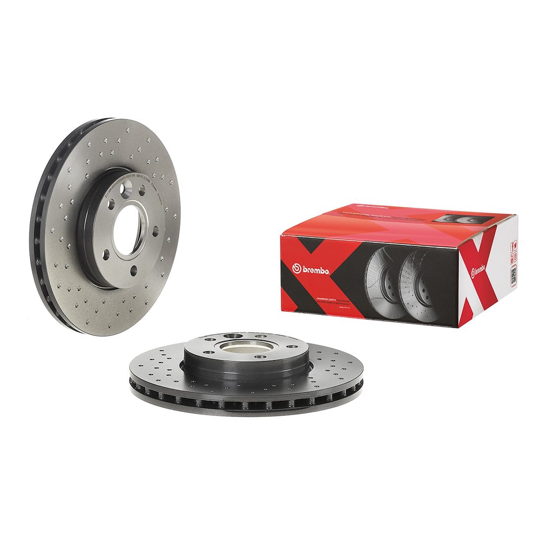 Brembo 09.A905.1X; Brake Rotor; Vented Cross Drilled; One Piece Design; Wheel Bolt Pattern 5 x 107.95 Millimeter; High Carbon Cast Iron; Single