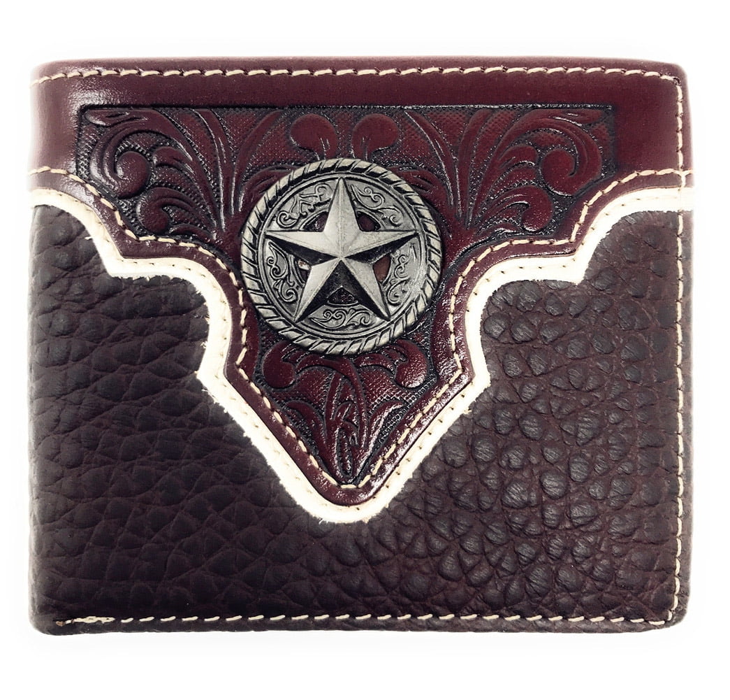 Texas West Western Genuine Leather Floral Tooled Texas Star Concho