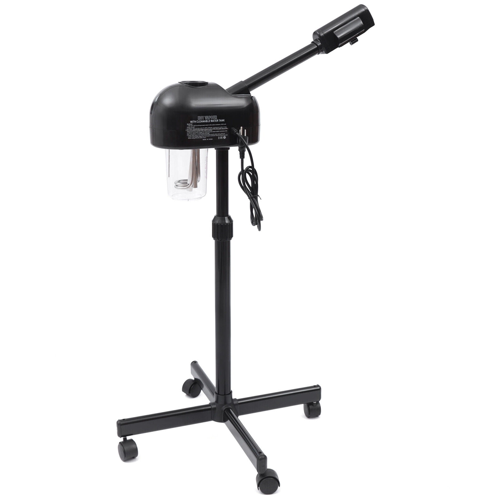Miumaeov Adjustable Height Professional Facial Steamer with Hot Mist Function 360 Rotating Nozzle and LCD Rolling Facial Steamer for Beauty Salon Home Black
