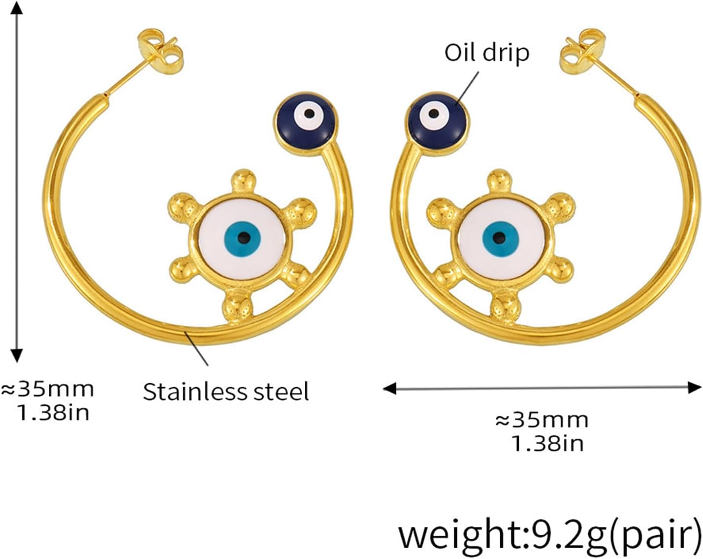 Evil Eye Hoop Earrings intended for Women Trendy 18k Gold Plated Hoop Dangle Earrings C Shape Hoop Earrings Blue Evil Eye Earrings Jewelry Gifts[n469]
