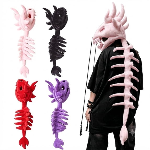 Dinosaur Skeleton Costume Halloween Costume, Novelty Dinosaur Hat with Funny Character Design, Soft Costume Accessory for Party Dress Up, Holiday Events and Cosplay,Pink L