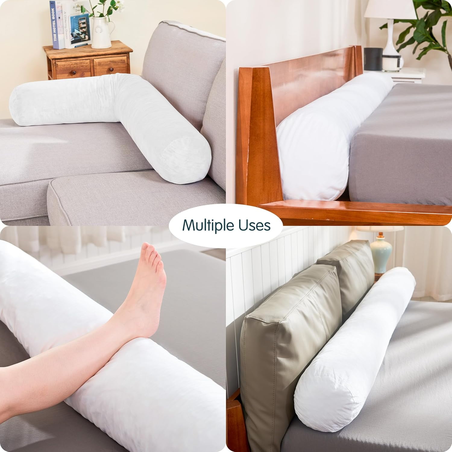 7.8"x60" Body Pillow for Queen Bed, Long Round Body Pillow for Adults, Bolster w/Removable Polyester Cover, Headboard Gap Filler Pillow, Dark Grey
