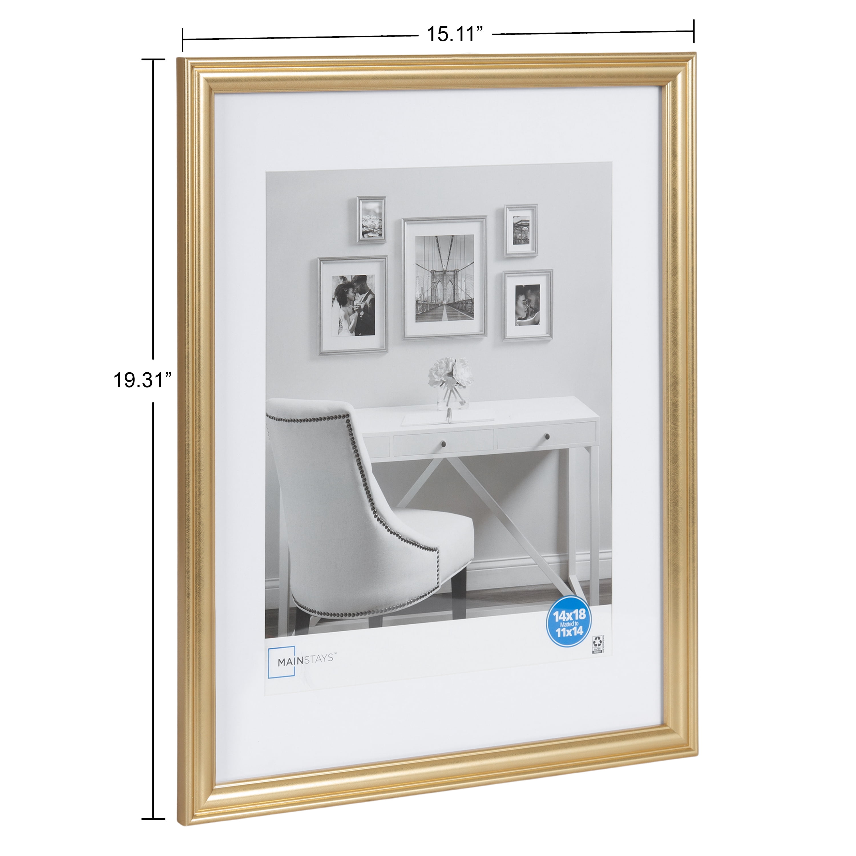 Mainstays – 11x14 Picture Frame – Gold Matted Gallery Traditional Program Wall Photo Frame