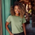 thumbnail image 3 of Dalix Butterfly Cropped Tee Lightweight High Waisted Short Sleeve Summer Shirt Womens in Artichoke L Large, 3 of 5