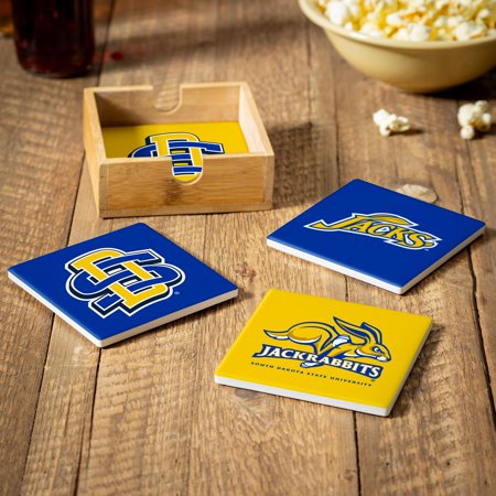 South Dakota State University Ceramic Coasters Set, 4pcs with Wood Caddy