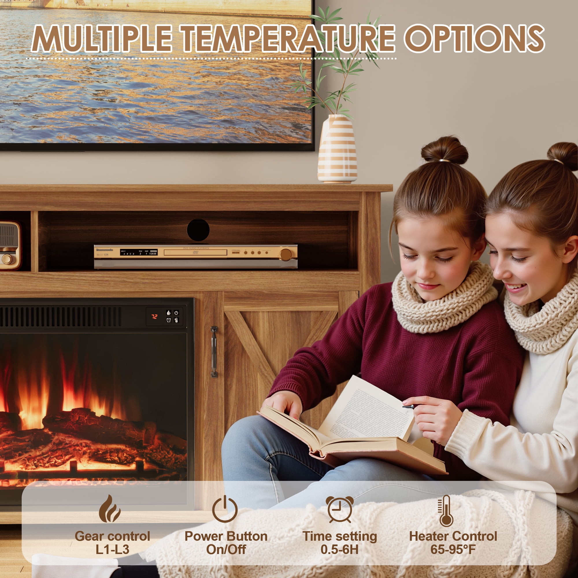 Homall Fireplace TV Stand Farmhouse TV Stand for TVs up to 65 inch with 26" Fireplace Rustic Multimedia Entertainment Center Media Console for Living Room with Barn Doors,Dark Brown