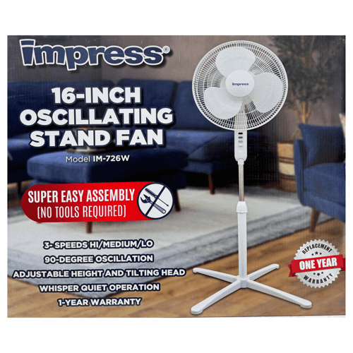 IMPRESS 16-Inch Oscillating Stand Fan- IM-726White