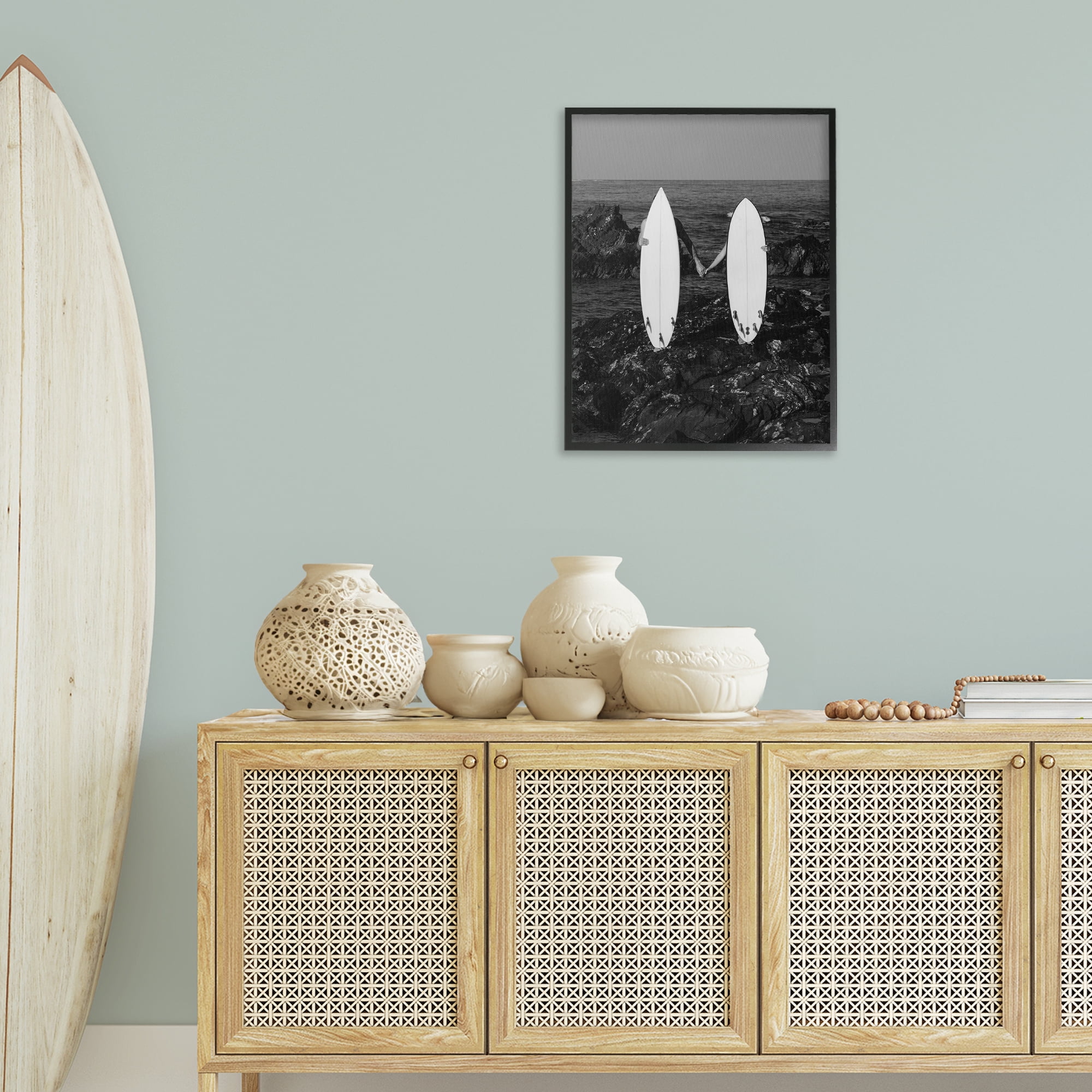 Stupell Industries Romantic Surfer Couple Sports Photography Black Framed Art Print Wall Art, 24 x 30