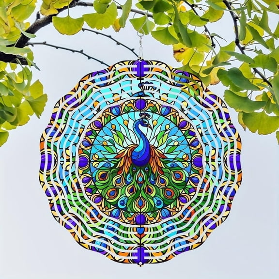 Vibrant 3D Metal Hanging Wind Spinners for Yard & Garden - Wind Spinner Peacock 3D Kinetic Hanging Sculpture Laser Cut Stainless Steel