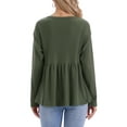 thumbnail image 3 of INSPIRE CHIC Women's Peplum Top Ruffle Hem Shirt Crew Neck Long Sleeve Blouse L Army Green, 3 of 6