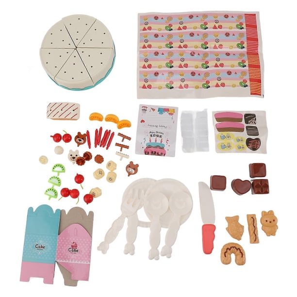 Pretend Birthday Cake Toy DIY Simulation Improve Fine Motor Skills Cutting Food Birthday Cake Toys Set Blue