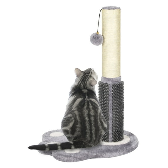 20.5" Tall Cat Scratching Post with Sisal Rope, Claw Scratcher with Plush Ball, Light Gray