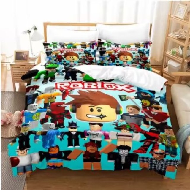 Roblox-Juego de cama con funda de poliéster, textil para el hogar con estampado colorido, regalos para niños, sábanas para dormitorio de estudiantes, funda de edredón